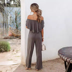 Damen Off-Shoulder Jumpsuit mit weitem Bein und elastischem Bund EB