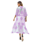 Damen elegante Häkel-Strandrobe mit floralen Details und tiefem V-Ausschnitt EB