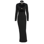 Damen Elegantes Maxikleid mit hochgeschlossenem Dekolleté und raffinierten Cut-Outs EB