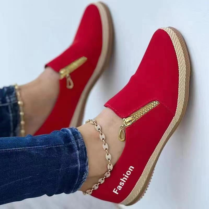 Damen Bequeme Slip-On Schuhe mit dekorativem Reißverschluss EB