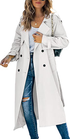 Damen legerer Trenchcoat mit Gürteldesign und stylischen Knöpfen EB