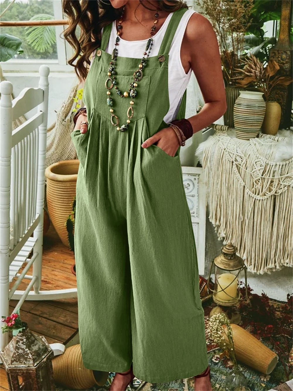 Damen Lässiger Jumpsuit mit praktischem Taschendesign und weiten Beinen EB