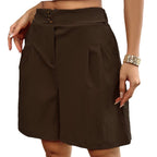 Damen Hochtaillierte Shorts mit doppeltem Knopfverschluss und Falten EB