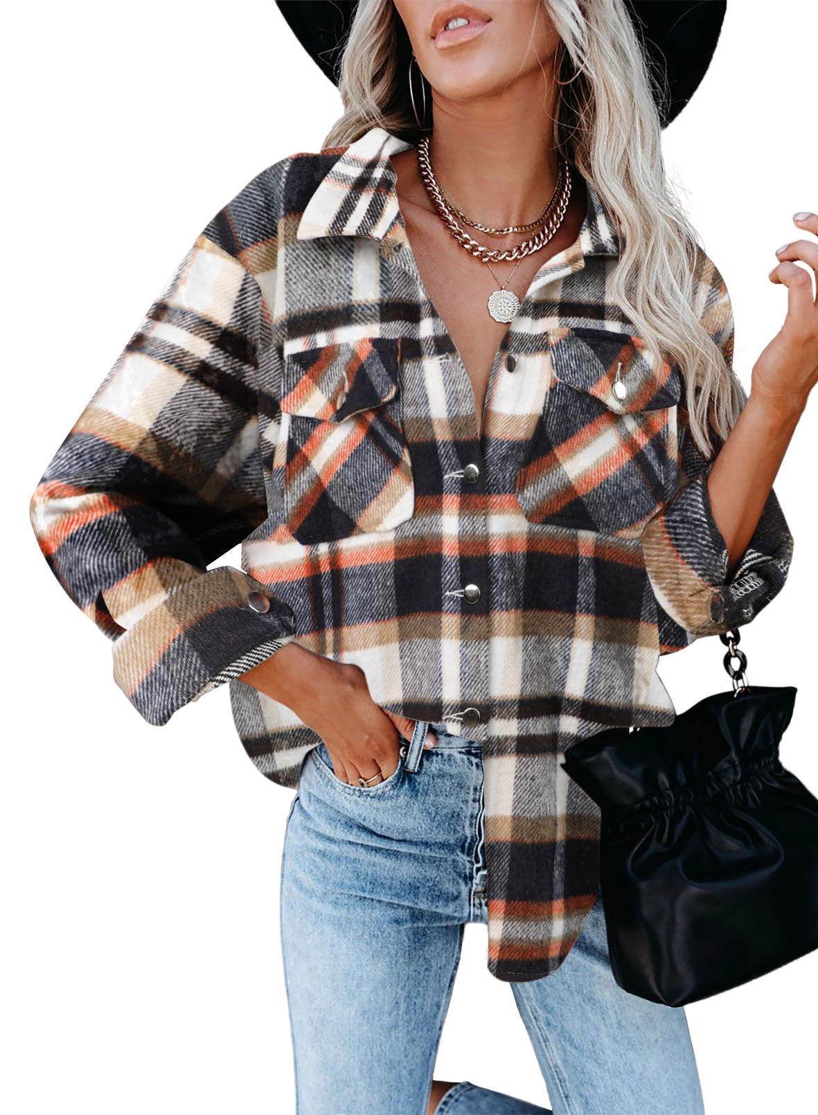 Damen Karierte Overshirt Jacke EB