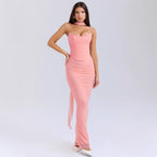 Damen Elegantes Couture-Maxikleid mit schulterfreiem Design und raffinierten Drapierungen EB