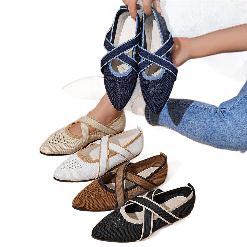 Damen elegante Flachschuhe mit überkreuztem Riemendesign EB