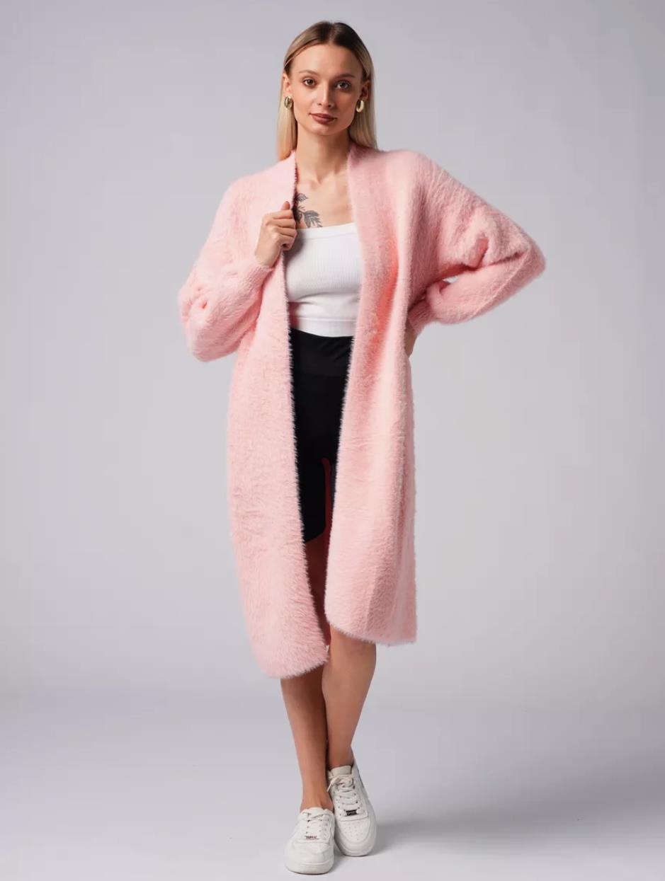 Damen Flauschiger Langstrickmantel mit seitlichem Schlitz und lockerer Passform EB