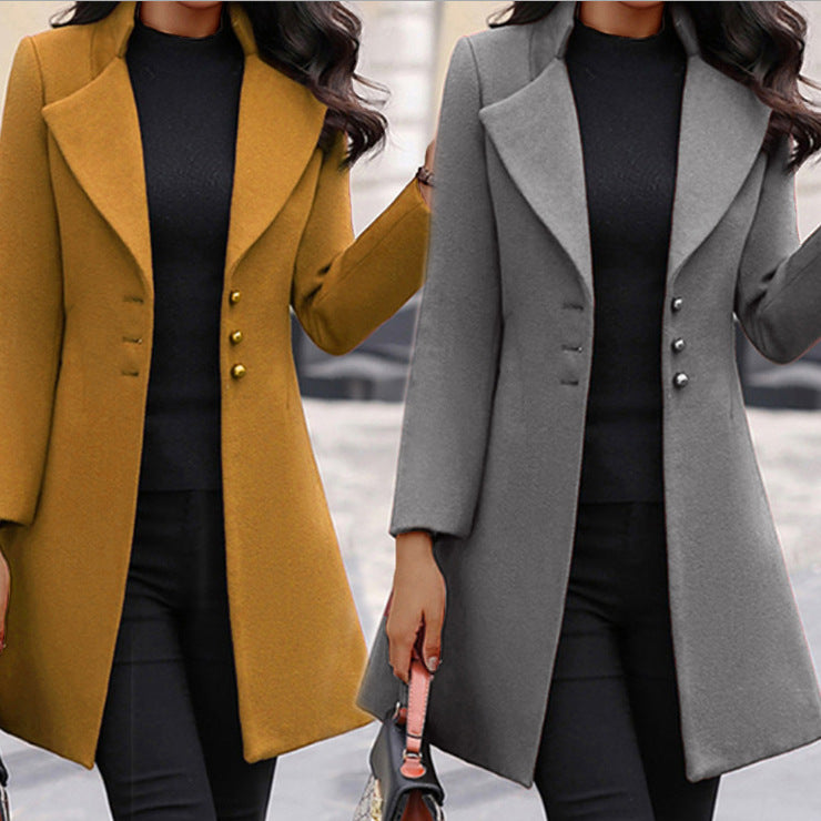 Damen Eleganter Wollmantel mit strukturiertem Schnitt EB