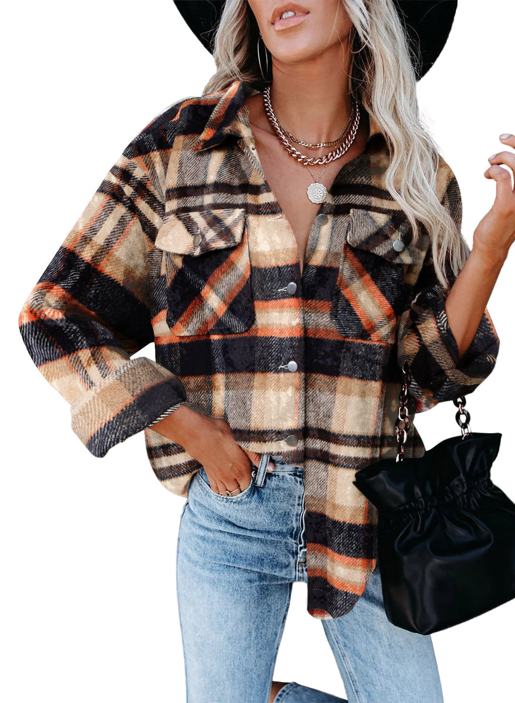 Damen Karierte Overshirt-Jacke aus weichem Flanell EB