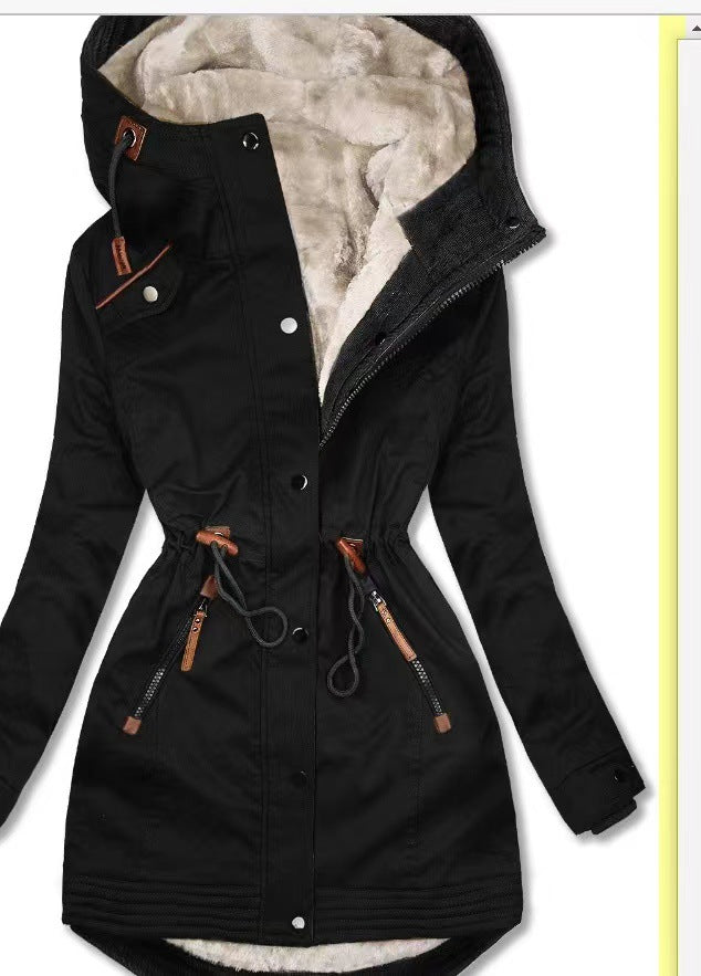 Damen gefütterte Winterparka mit praktischen Taschen und verstellbarem Gürtel EB