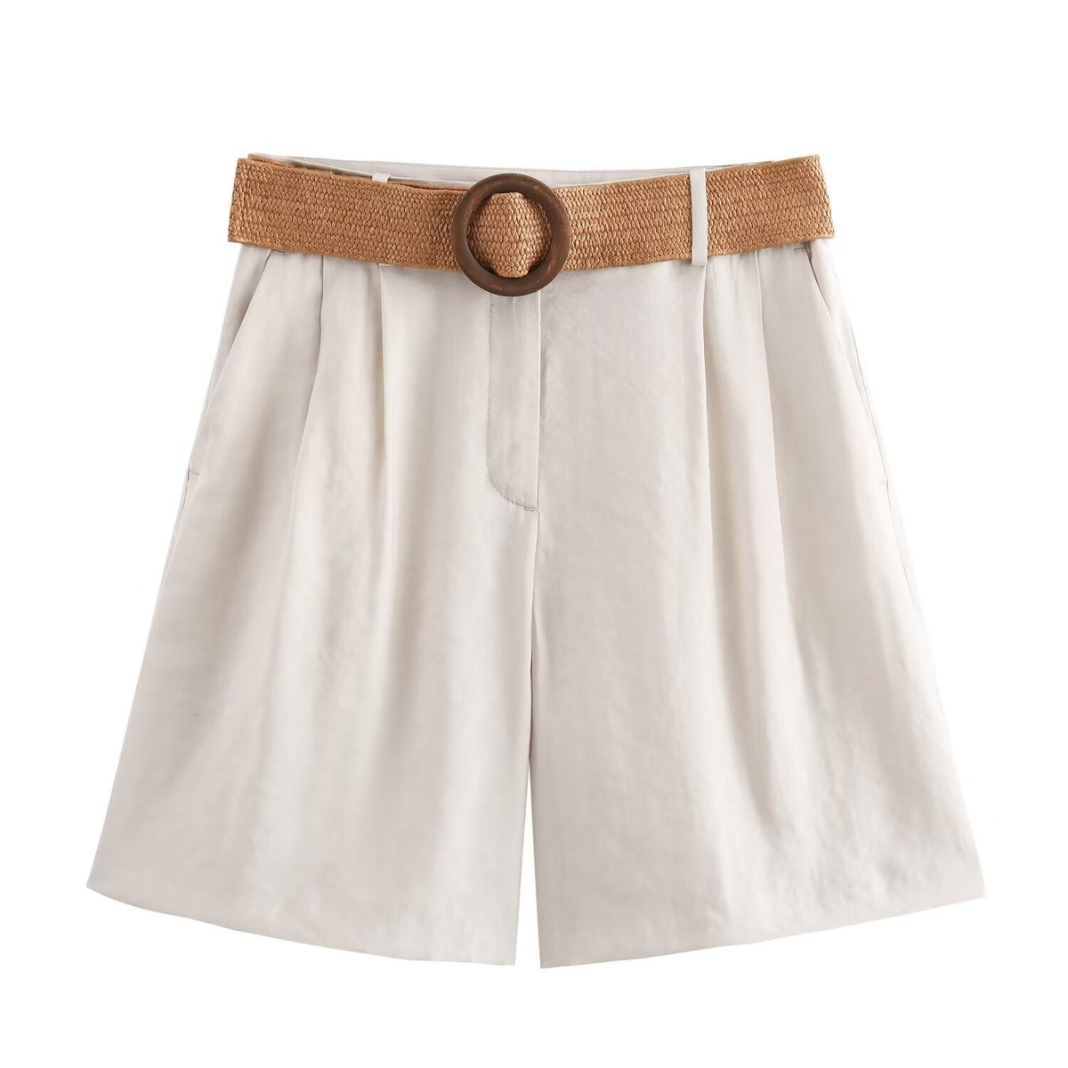Damen elegante Shorts mit breitem, geflochtenem Gürtel EB