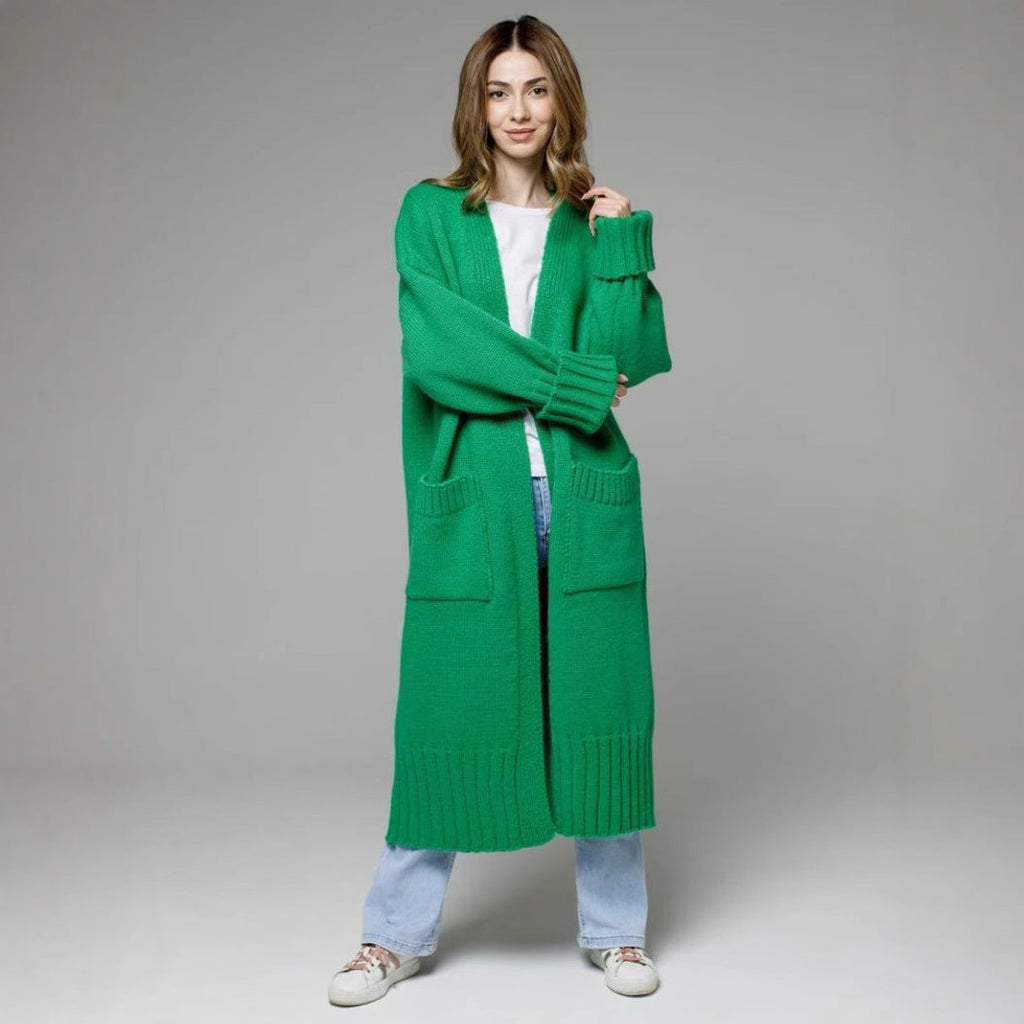 Damen Langer Strickmantel mit praktischen Taschen und strukturiertem Design EB