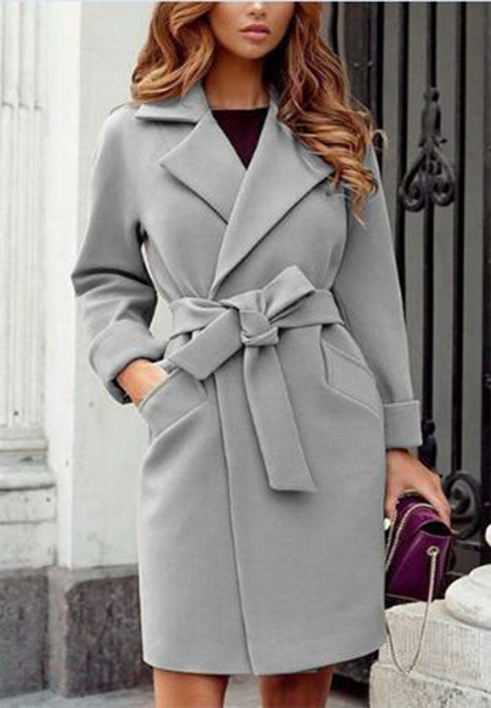 Damen eleganter Trenchcoat mit Gürtel und Taschen EB