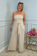 Damen Eleganter Jumpsuit mit gestreiftem Design und Gürtel EB