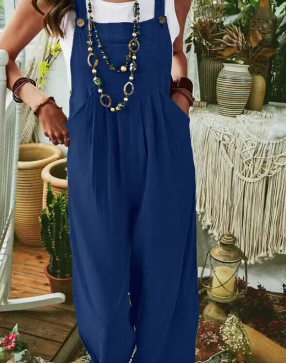Damen Lässiger Jumpsuit mit praktischem Taschendesign und weiten Beinen EB