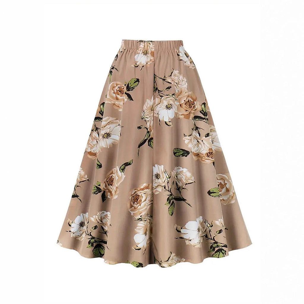 Damen Maxi-Rock mit floralem Muster und taillierter Schleife EB