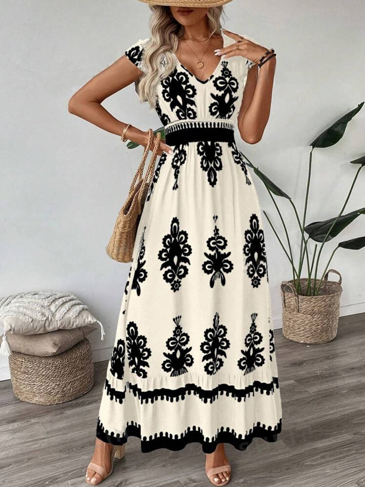 Damen Elegantes Maxikleid mit faszinierendem Musterdruck EB