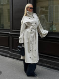 Damen eleganter Mantel mit hohem Kragen und taillierbarem Gürtel EB