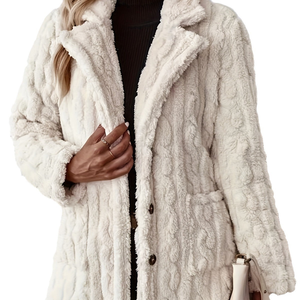Damen Flauschiger und eleganter Teddy-Mantel mit aufwendiger Struktur EB