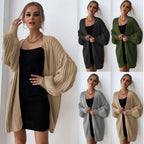 Damen grob gestrickter Cardigan mit voluminösen Ärmeln und offener Front EB
