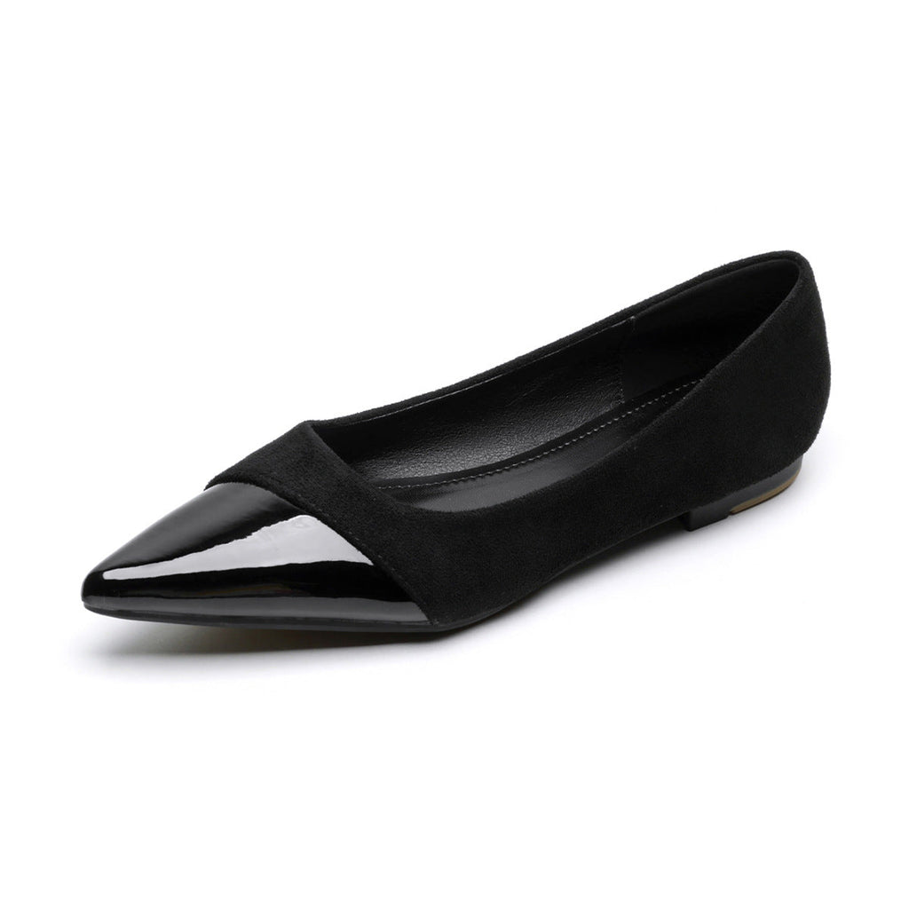 Damen elegante Ballerinas mit spitzem Zehendesign und schimmerndem Lackeinsatz EB