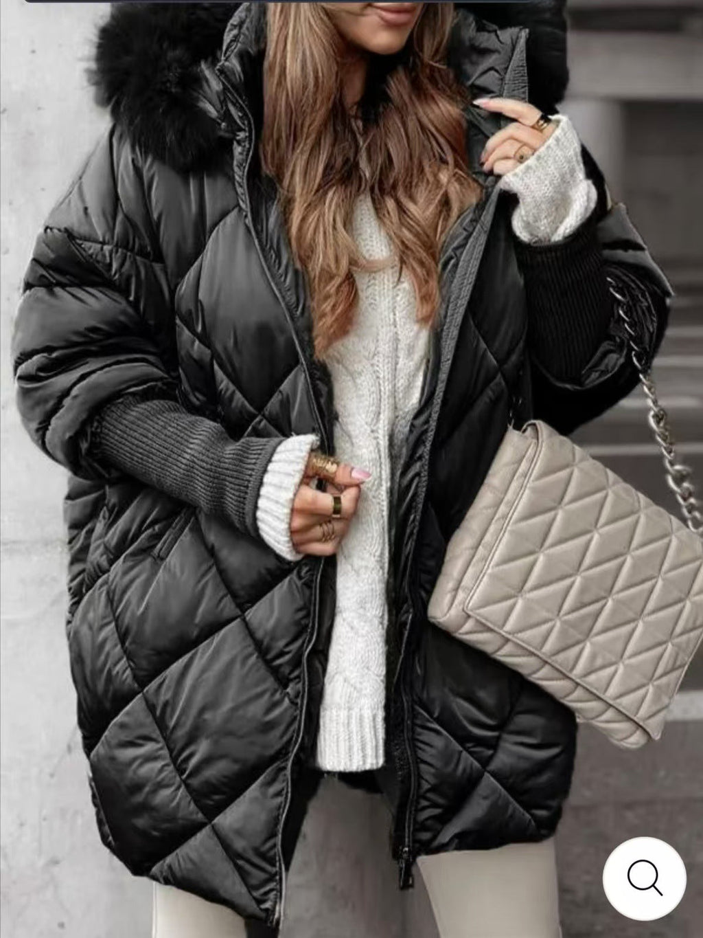 Damen gestepptes Winterparka mit abnehmbarer Kapuze EB