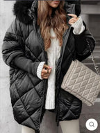Damen gestepptes Winterparka mit abnehmbarer Kapuze EB