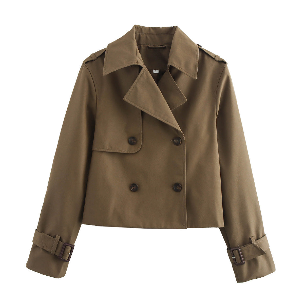 Damen nan kurzes Cropped-Trenchcoat mit doppelreihiger Knopfleiste, aufgesetzter Sturmschürze und verstellbaren Manschetten EB