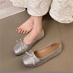 Damen Ballerinas mit zierendem Schleifendetail und elegante Gewebestruktur EB