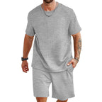 Leichtes Herren-Freizeitset in Waffelstruktur mit Rundhals-T-Shirt und Shorts