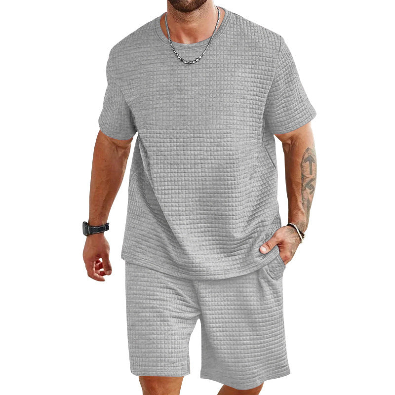 Leichtes Herren-Freizeitset in Waffelstruktur mit Rundhals-T-Shirt und Shorts