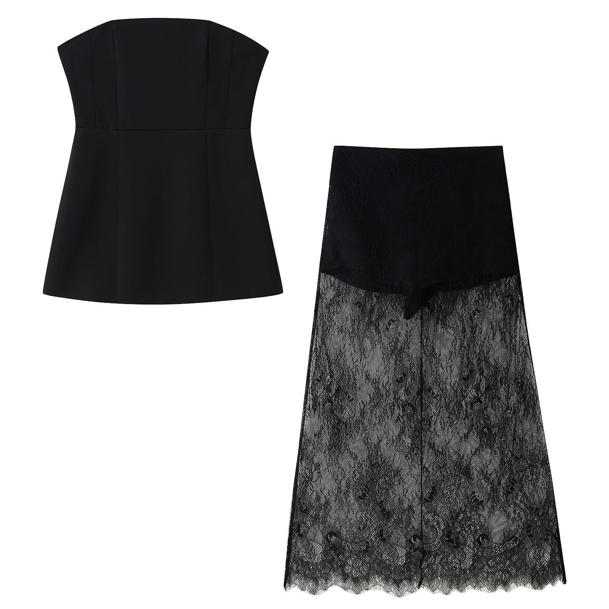 Damen Crop-Top und langer Spitzenrock Set EB