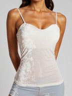 Damen elegantes Spaghettiträgershirt mit luxuriösem Paillettenbesatz und feinem Rippstrick EB