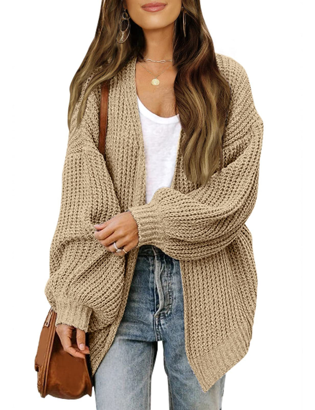 Damen Grob gestrickter Cardigan mit überschnittenen Schultern EB