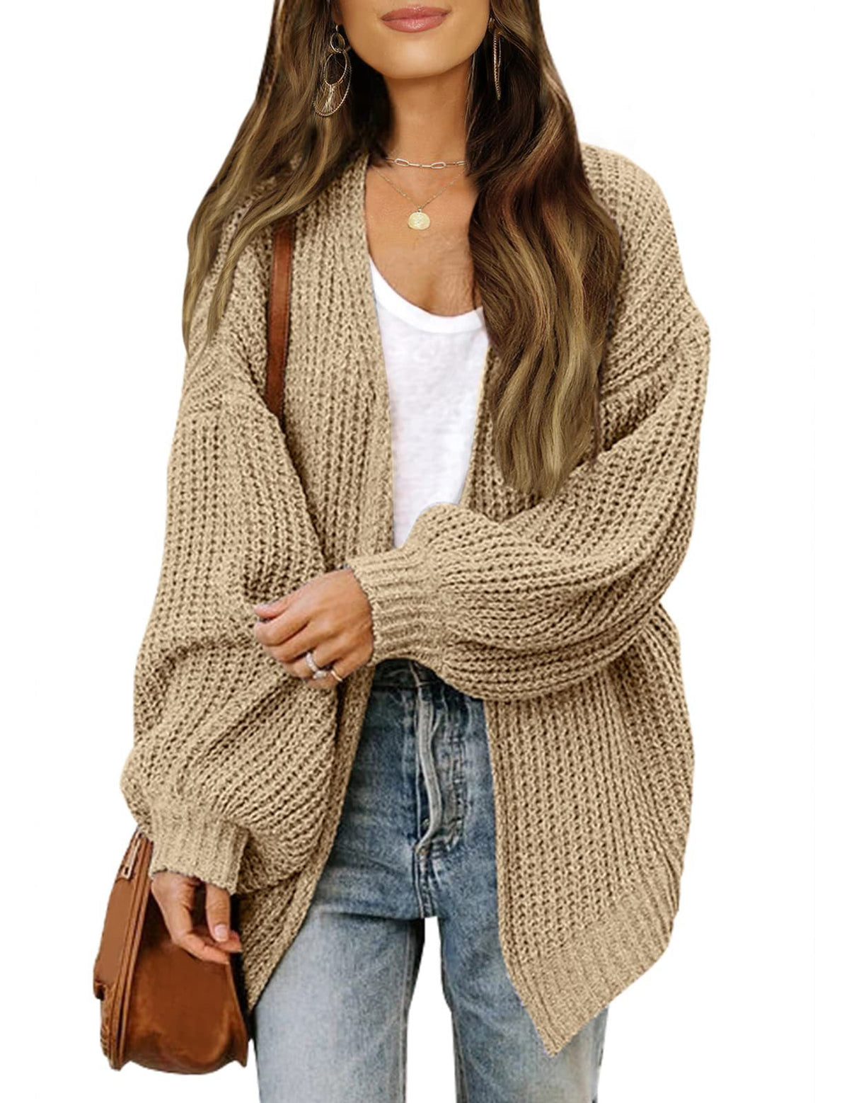 Damen Grob gestrickter Cardigan mit überschnittenen Schultern EB