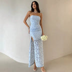 Damen Elegantes Maxikleid mit floralem Design und hoher Teilung EB