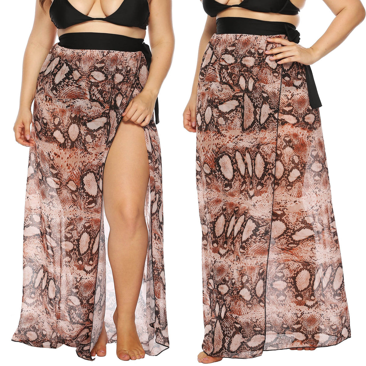 Damen Beach-Kimono aus transparentem Stoff mit trendigem Schlangenprint EB