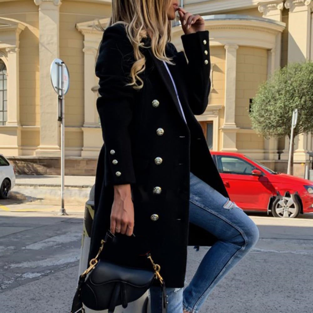Damen eleganter Wollmantel mit schimmernden Knöpfen EB