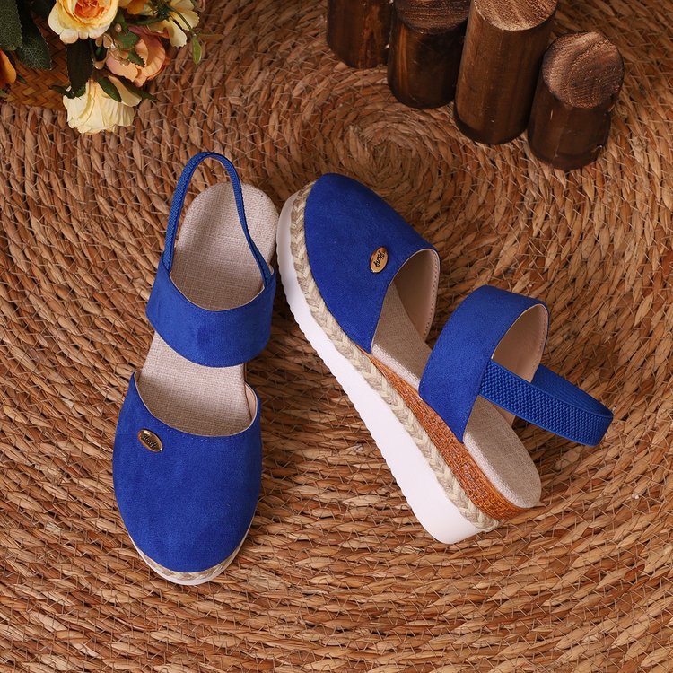 Damen Bequeme Espadrilles mit elastischen Riemen und dekorativem Bastbesatz EB