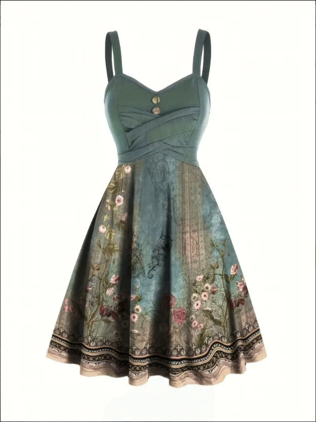 Damen  Kleid mit floralem Design und Zierknöpfen EB