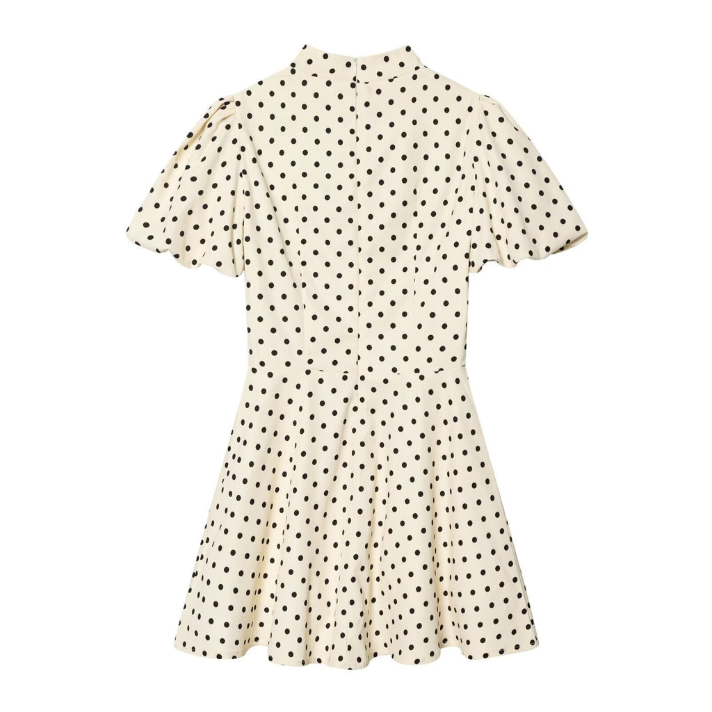 Damen A-Linien Kleid mit hochgeschlossenem Kragen und voluminösen Ärmeln EB