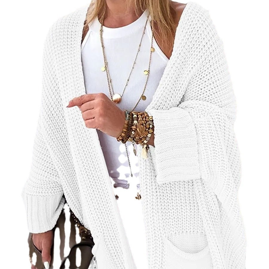 Women Oversize Chunky Knit Cardigan with Wide Shawl Collar and Patch Pockets Mune Fashion
