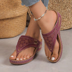 Damen Bequeme Zehentrenner-Sandalen mit Perlenschmuck und anatomischem Fußbett EB