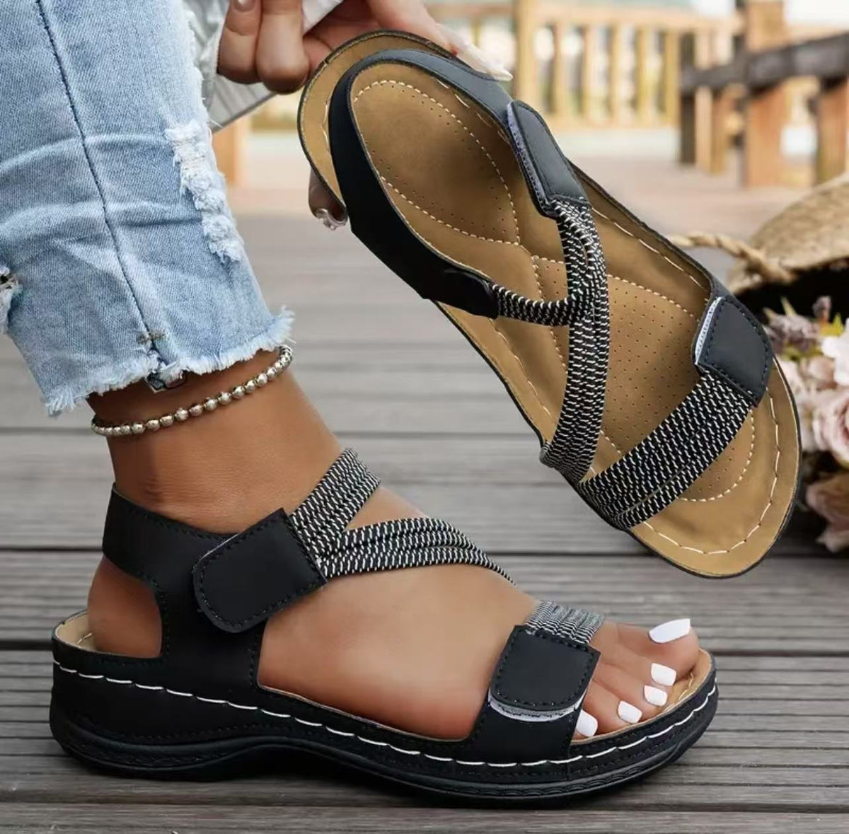 Damen bequeme Sandalen mit ergonomischem Riemen-Design EB