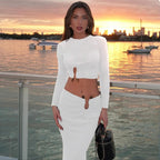 Damen Crop-Top und Maxi-Rock Kombi mit hohem Schlitz und eleganter Raffung EB