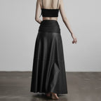Damen eleganter Satin-Abendrock mit raffinierten Rüschen und Spitzenakzenten EB