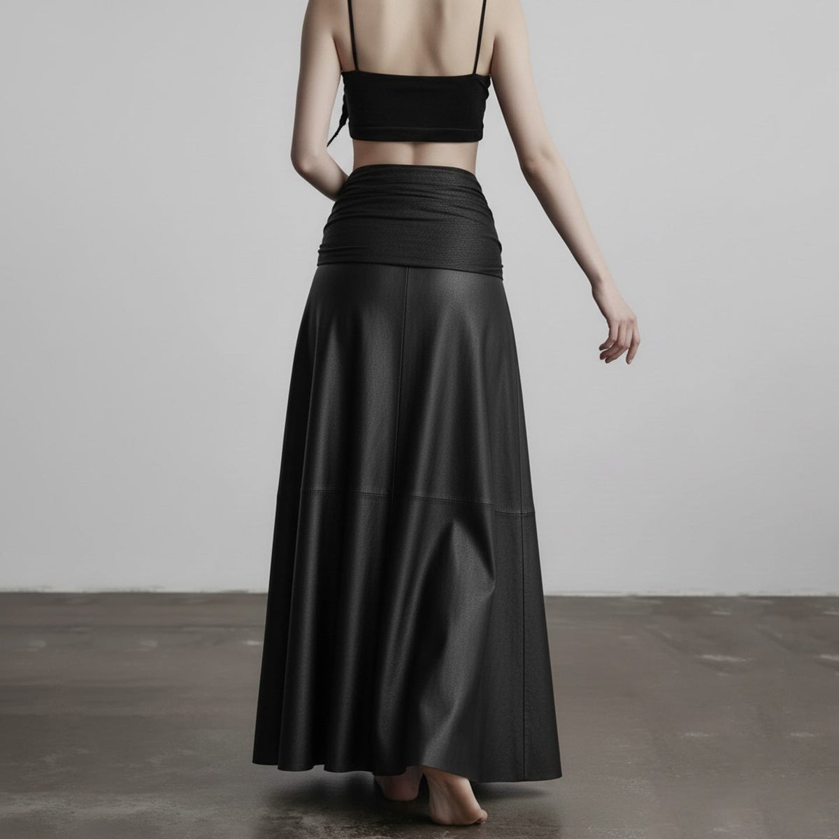 Damen eleganter Satin-Abendrock mit raffinierten Rüschen und Spitzenakzenten EB
