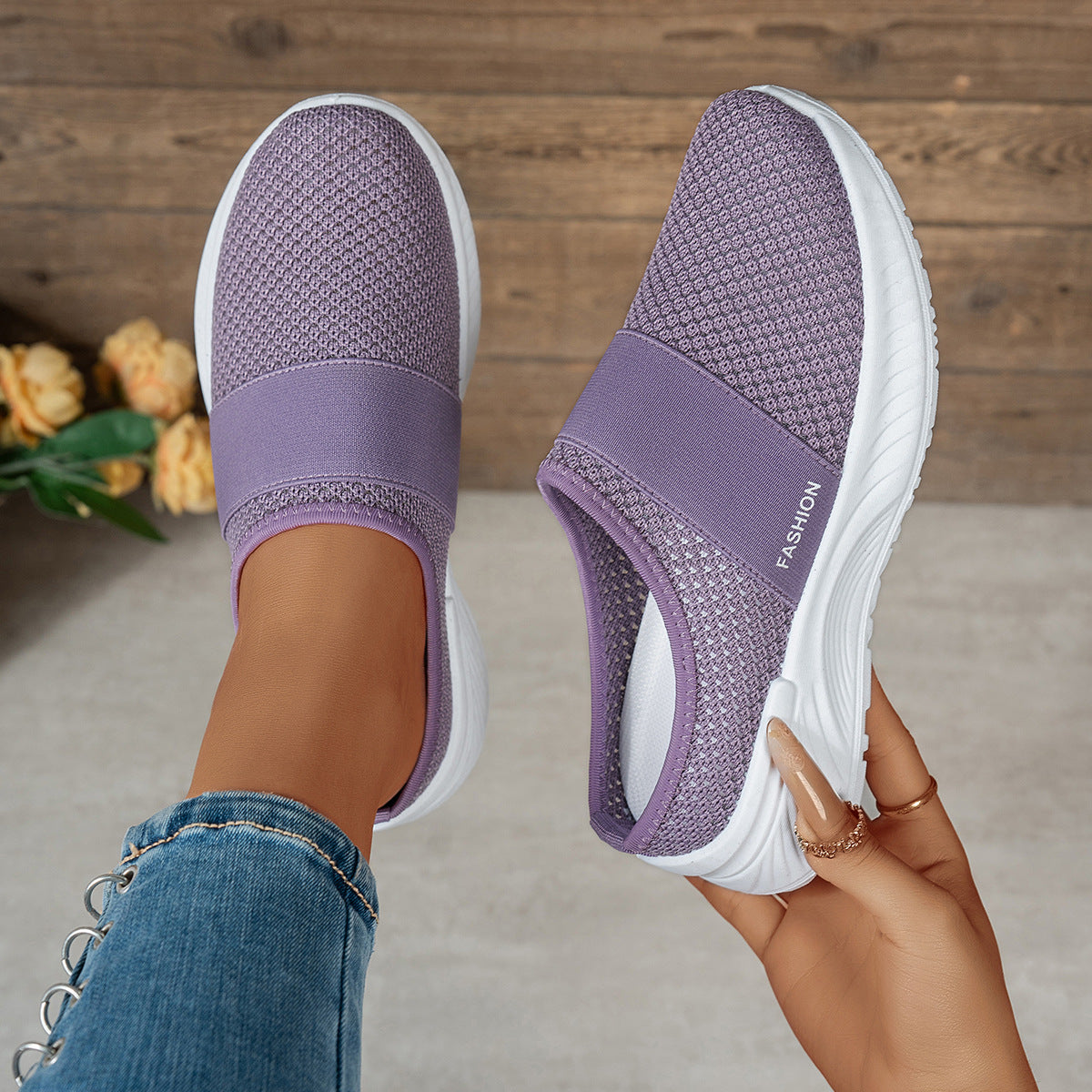 Damen Bequeme Slip-On Freizeitschuhe mit elastischem Riemen EB