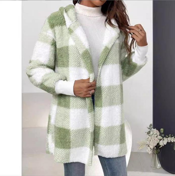 Damen Langer Karomantel aus weichem Material EB