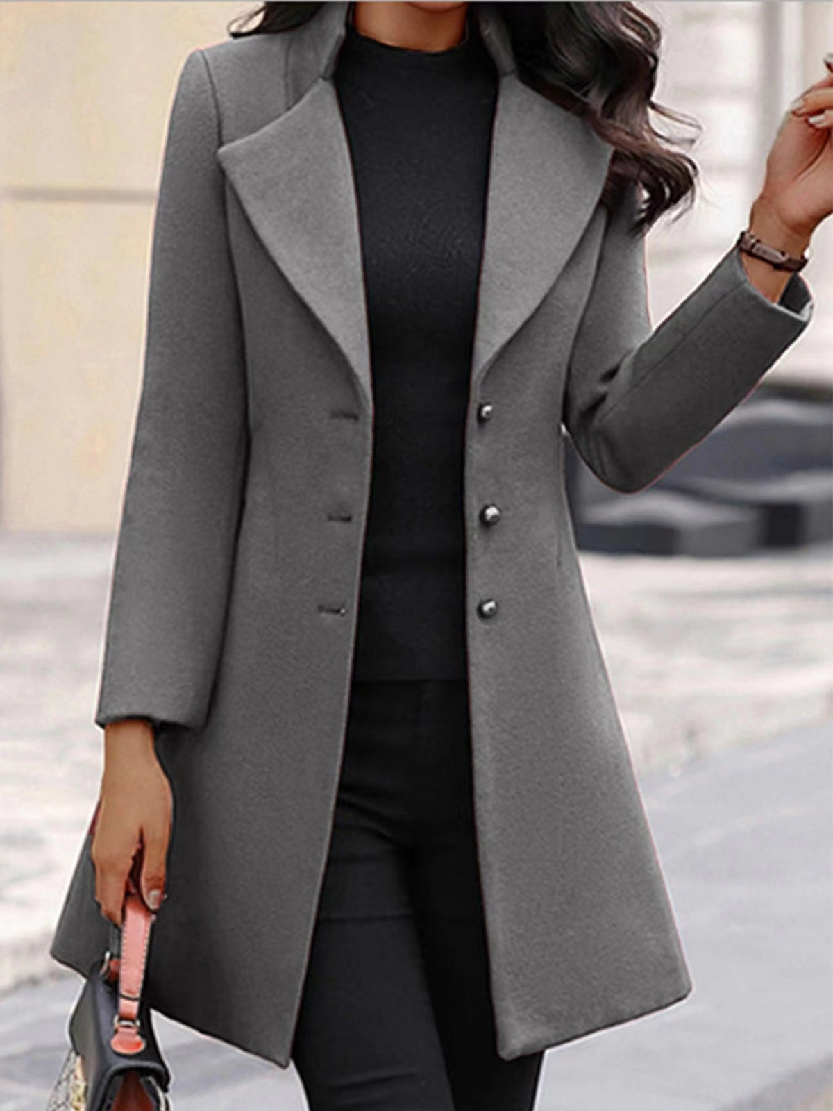 Damen Eleganter Mantel mit modernem Kragen und praktischen Knöpfen EB